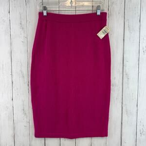 NWT VTG Neiman Marcus Hot Pink Angora Pull-On Midi Pencil Knit Skirt Size Medium